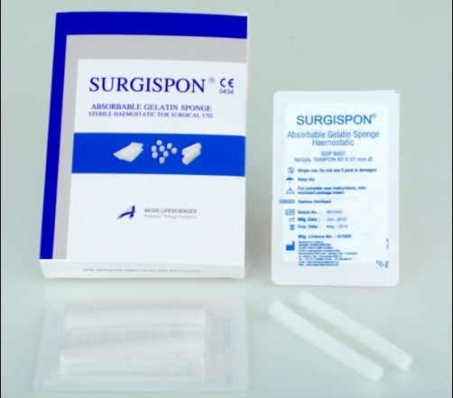 Губка гемостатична  SURGISPON®, ТАМПОН ДЛЯ НОСА, 80X07мм діам., №20 (10 пар)