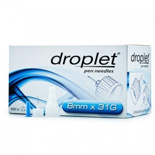 Голки для інсулінових шприців-ручок Droplet 8 мм х 31G , 100 шт.